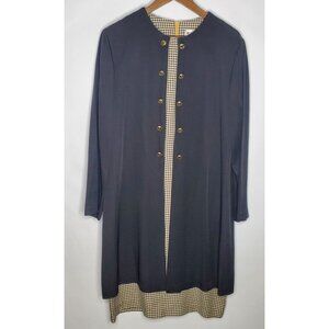 Elmora Womens Vintage Black Houndstooth Jacket Dress Size 16 Long Sleeve Classy